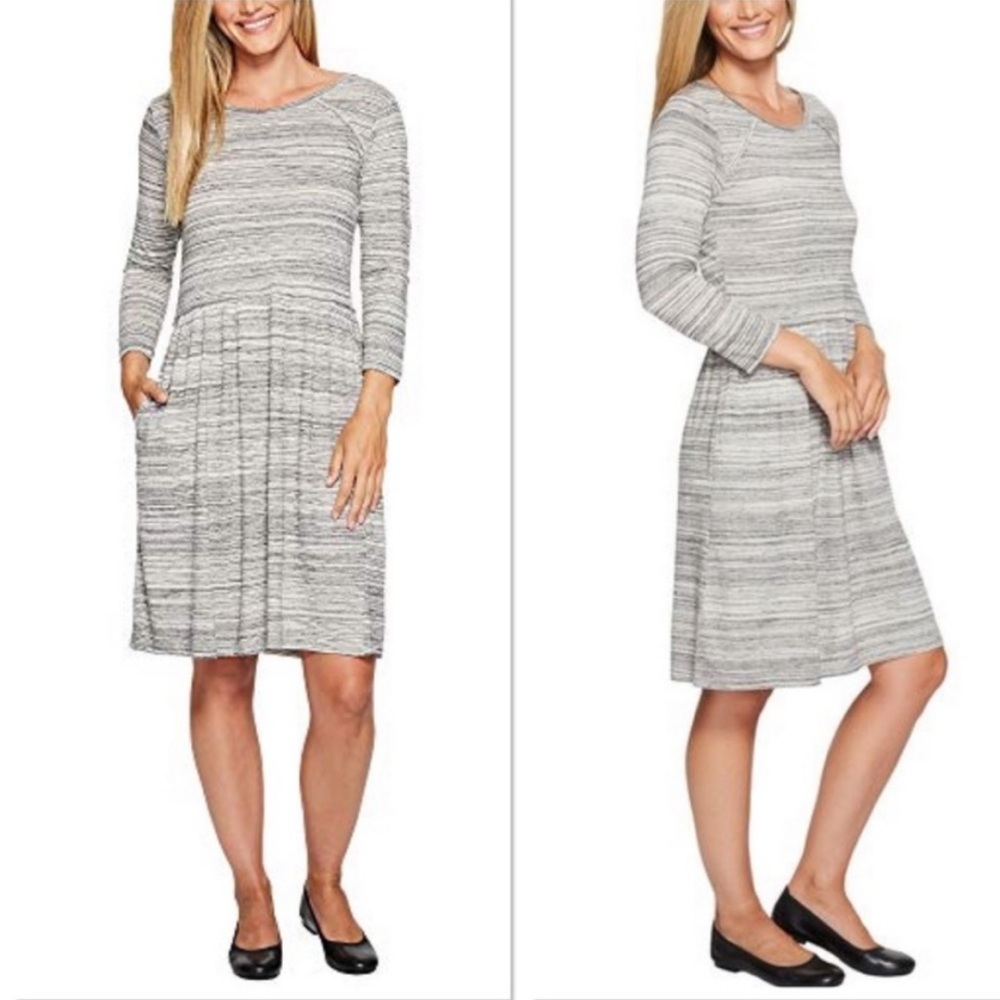 Toad & Co. Imogene 3/4 Sleeve Dress‎ XS Heathered Gray Black White Pockets